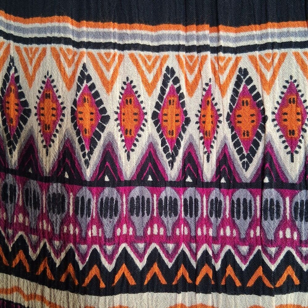 Boho Festival Maxi Skirt Size S Tribal Print Tiered Ruffle Hem Hippie Gypsy Cott - Picture 7 of 13